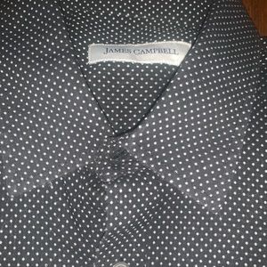 Short sleeve button down black & white polka dots